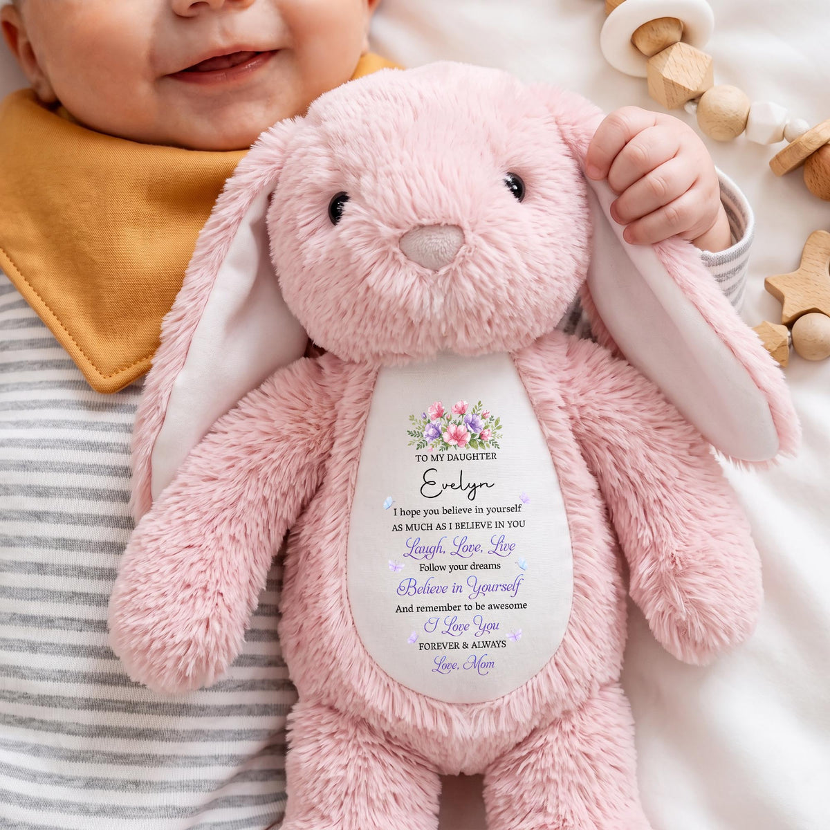 To My Daughter Believe In Yourself With Purple Flowers - Personalized Stuffed Bunny - DAU760_BUN