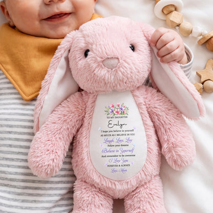 To My Daughter Believe In Yourself With Purple Flowers - Personalized Stuffed Bunny - DAU760_BUN