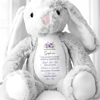 To My Daughter Believe In Yourself With Purple Flowers - Personalized Stuffed Bunny - DAU760_BUN