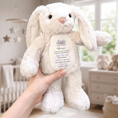 To My Daughter Believe In Yourself With Purple Flowers - Personalized Stuffed Bunny - DAU760_BUN