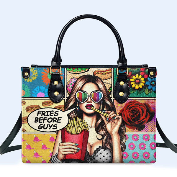 Fries Before Guys - Bolso de mano de cuero personalizado - DB07