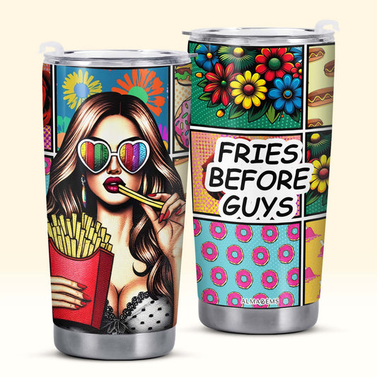 Fries Before Guys - Vaso de acero inoxidable personalizado de 20 oz y 30 oz - DB07TB