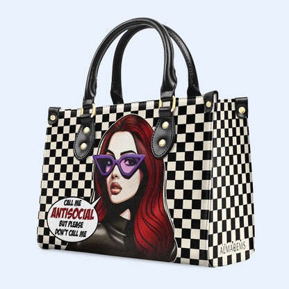 Llámame antisocial, pero no me llames así - Bolso de mano de cuero personalizado - DB47