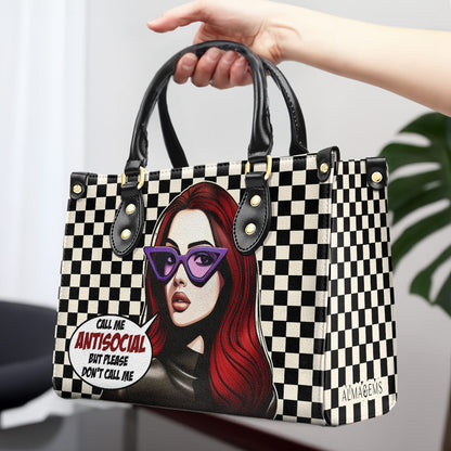 Llámame antisocial, pero no me llames así - Bolso de mano de cuero personalizado - DB47