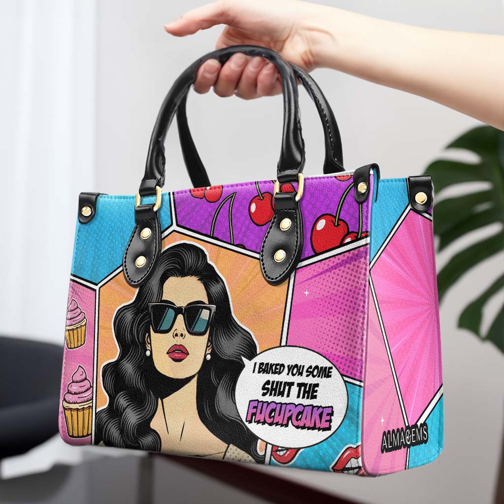 Te horneé un poco. Cállate la boca - Bolso de mano de cuero personalizado - QCUS003_HB