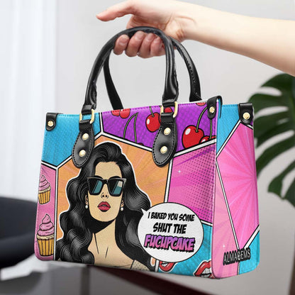 Te horneé un poco. Cállate la boca - Bolso de mano de cuero personalizado - QCUS003_HB