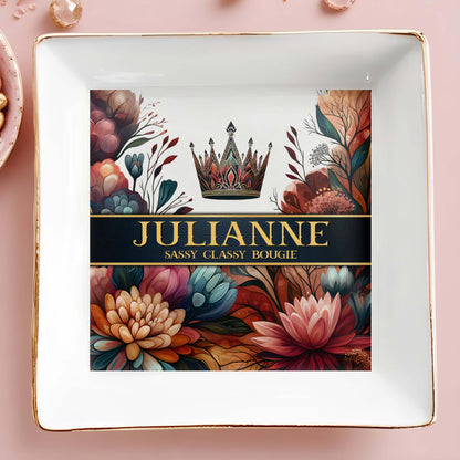 Queen Flowers - Personalized Custom Jewelry Dish - DG007_SCRD