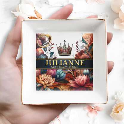 Queen Flowers - Personalized Custom Jewelry Dish - DG007_SCRD