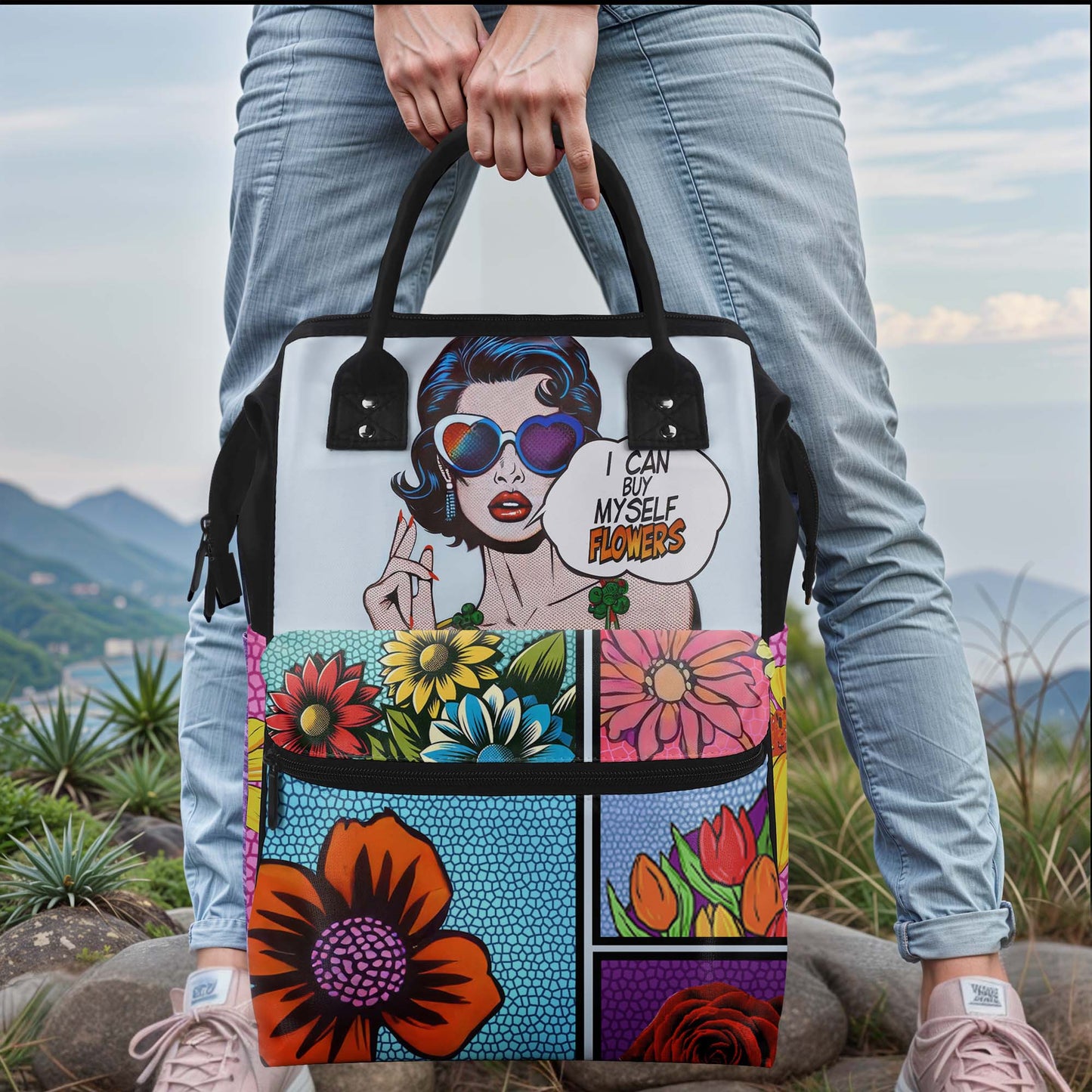 Je peux m'acheter des fleurs - Sac à dos de voyage personnalisé en forme de bec de canard - DG049_DKB