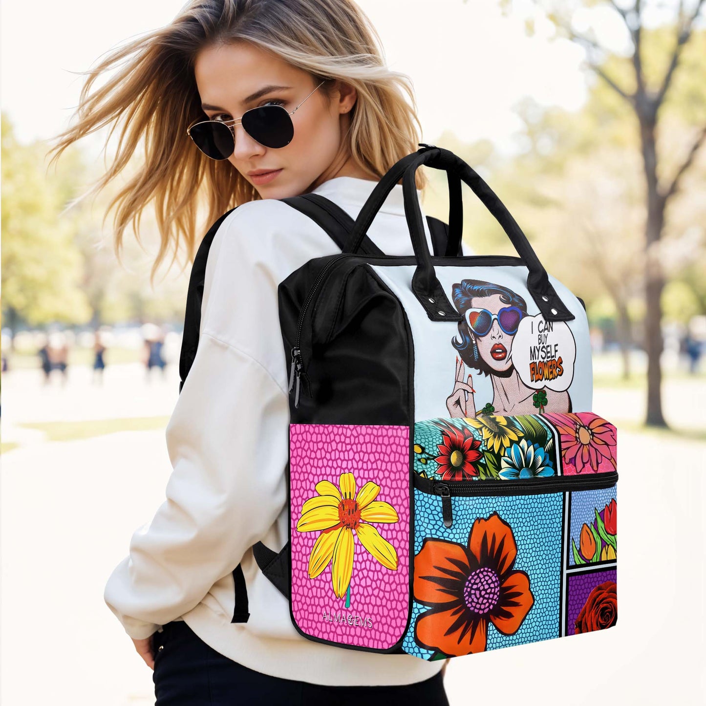 Je peux m'acheter des fleurs - Sac à dos de voyage personnalisé en forme de bec de canard - DG049_DKB