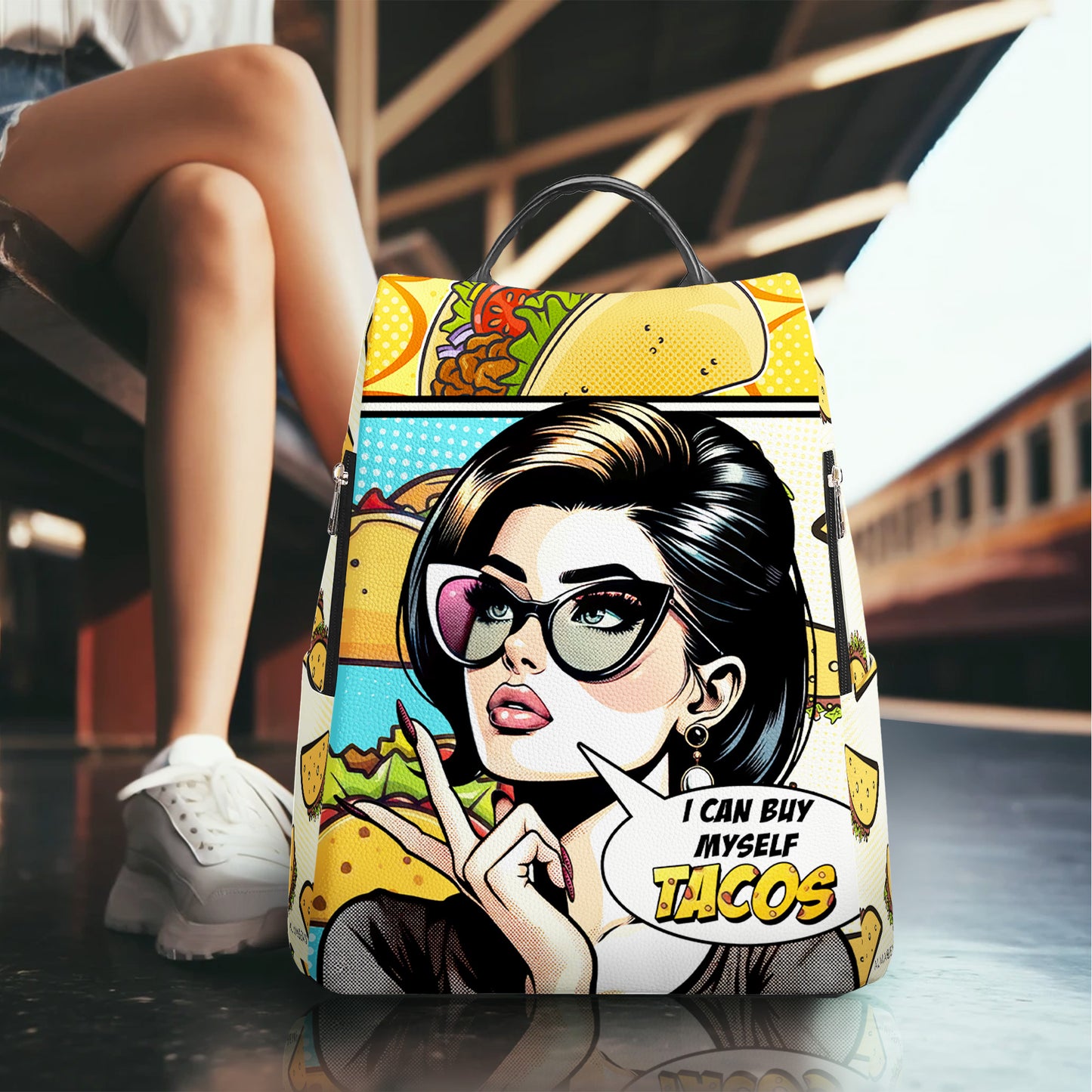 Puedo comprarme tacos - Mochila de cuero personalizada - DG061_BP