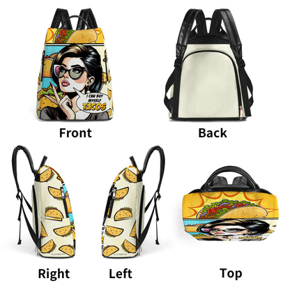 Puedo comprarme tacos - Mochila de cuero personalizada - DG061_BP