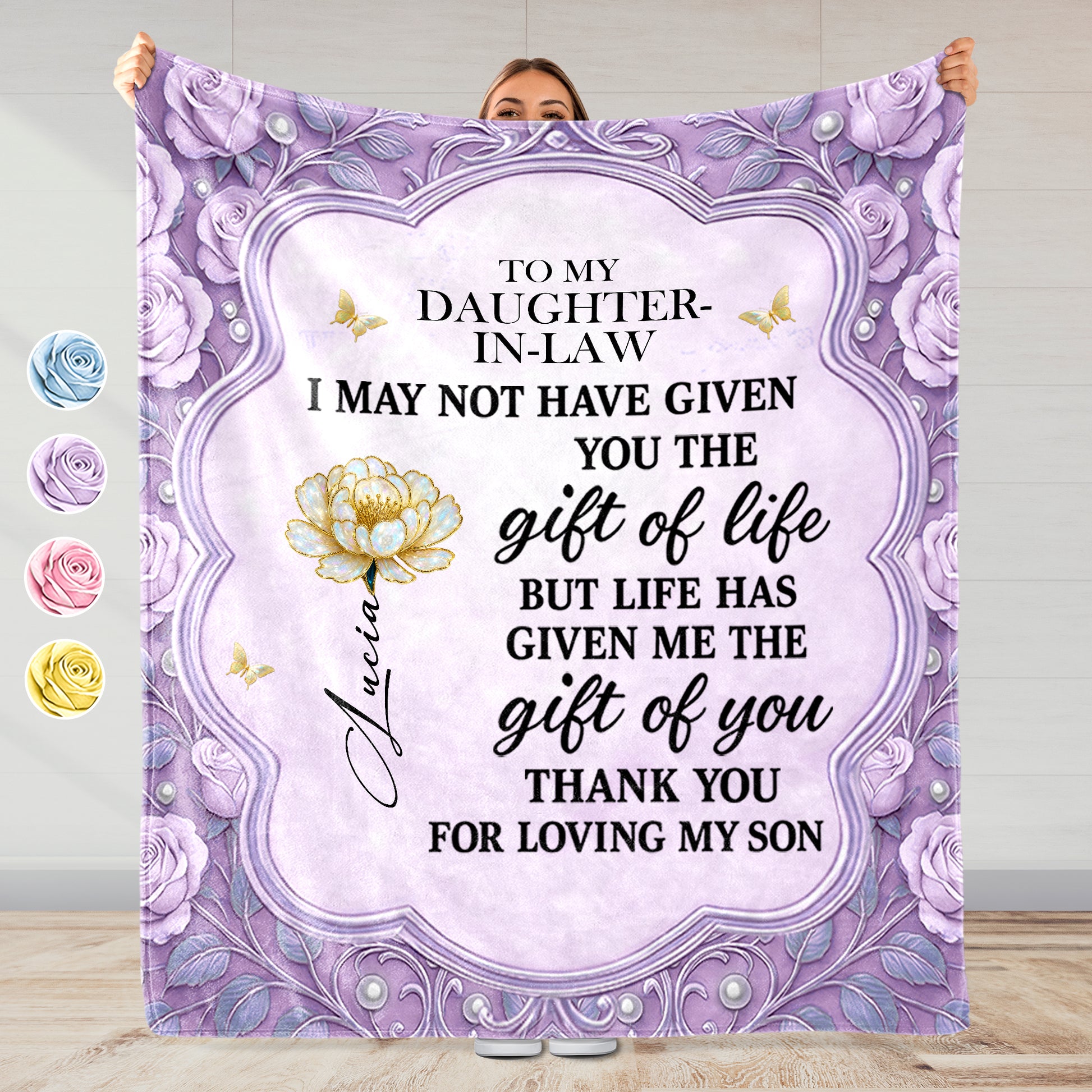 To My Daughter-In-Law, Thank You For Loving My Son, Flowers And Butterfly