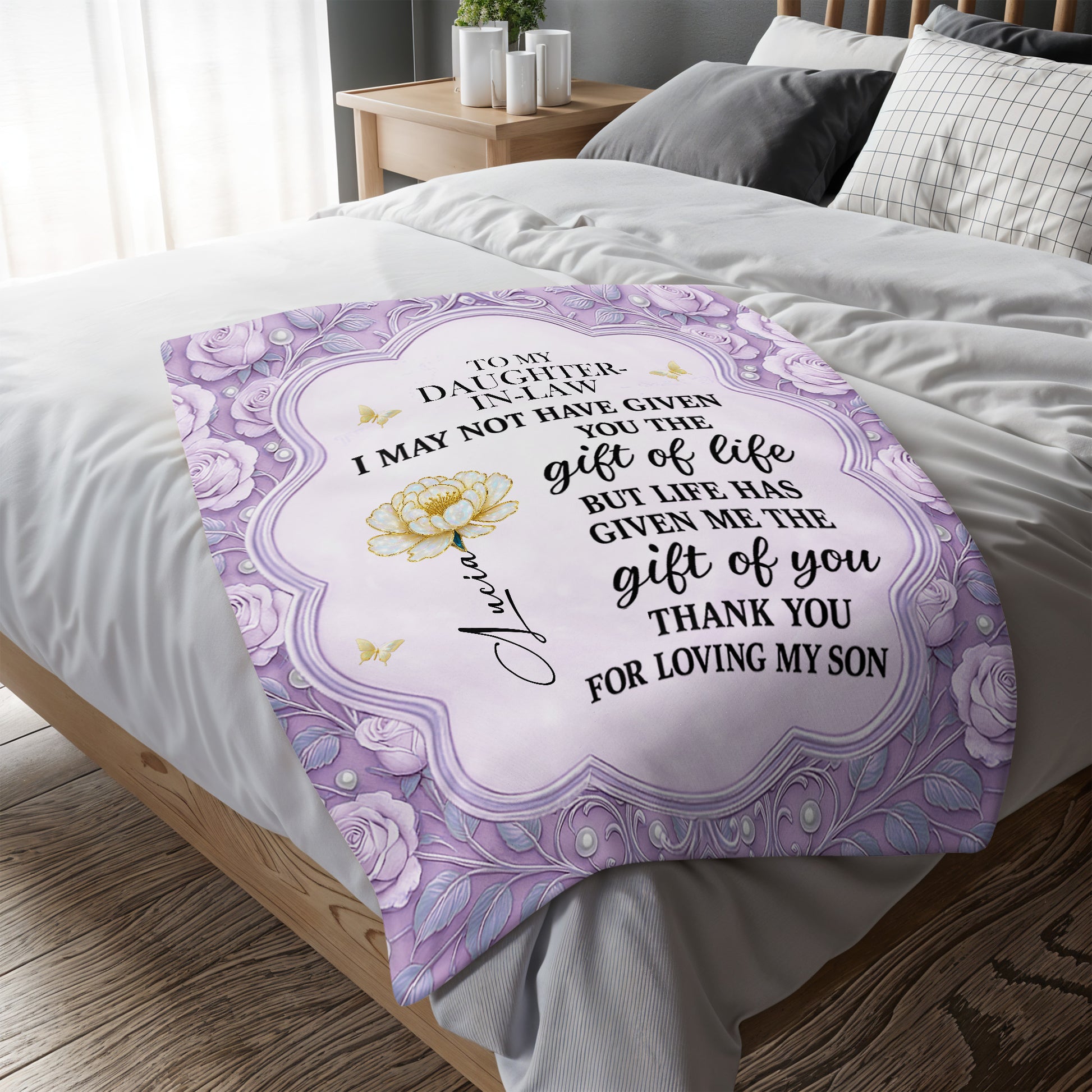 To My Daughter-In-Law, Thank You For Loving My Son, Flowers And Butterfly