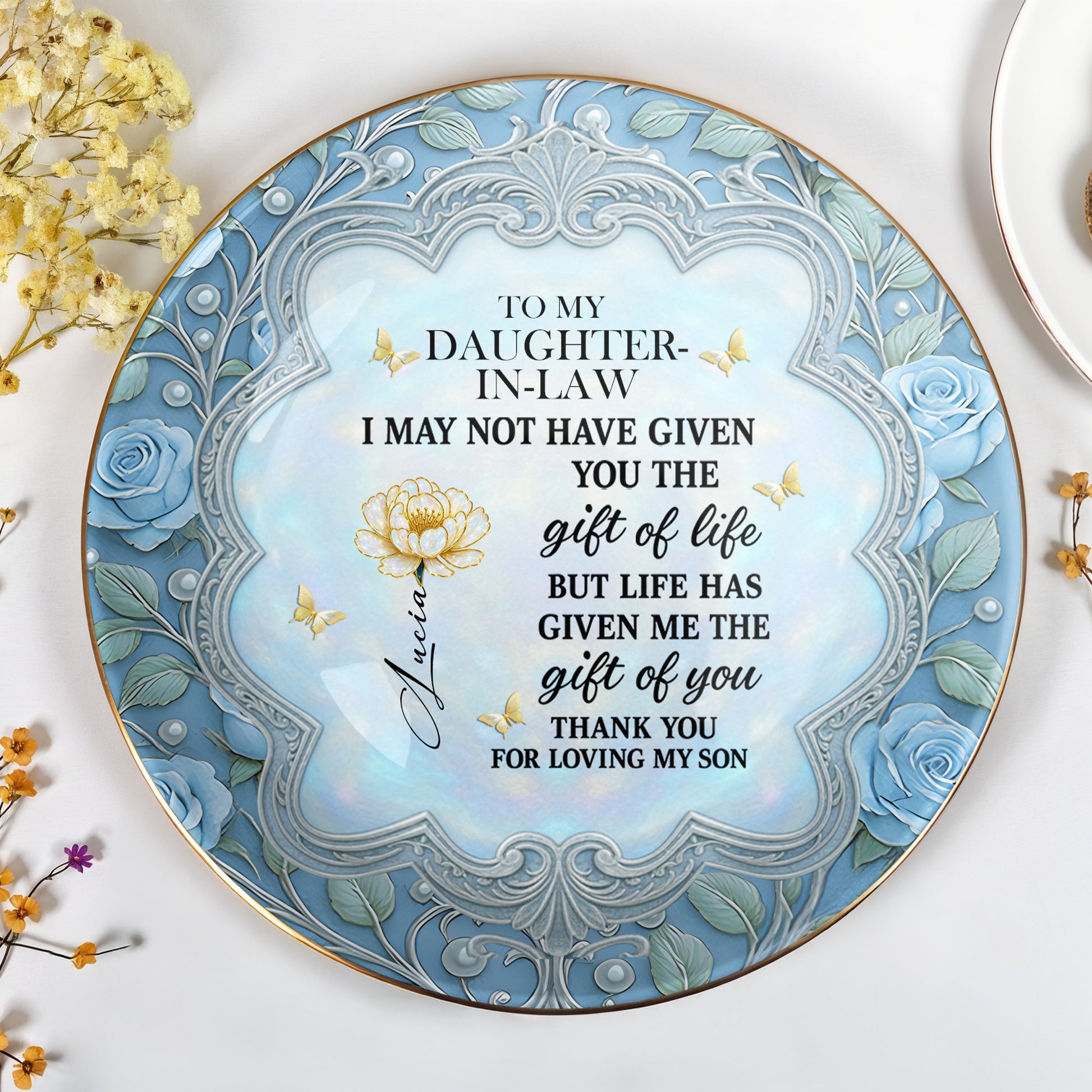 To My Daughter-In-Law, Thank You For Loving My Son Roses and Butterfly Design