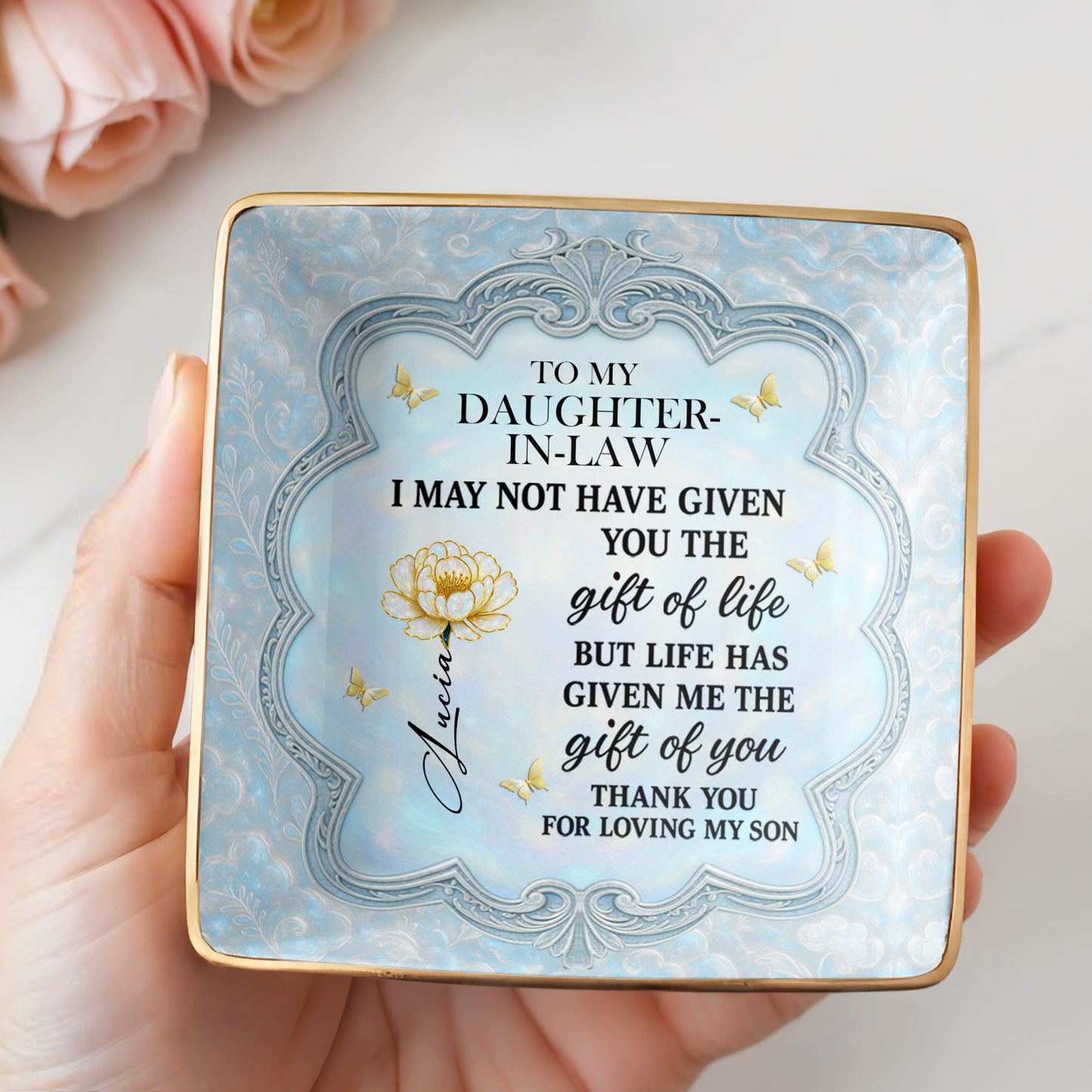 To My Daughter-In-Law, Flowers And Butterflies Beautiful Ceramic Dish