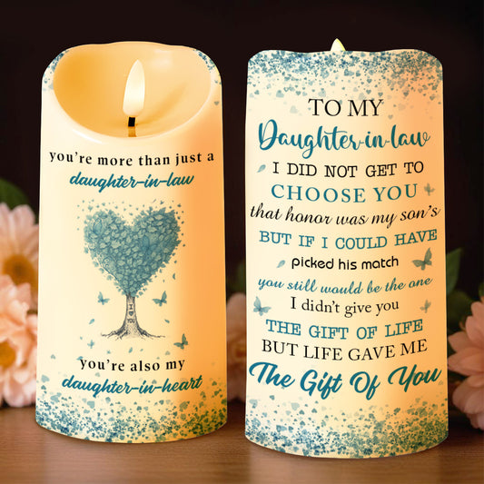 To My Daughter-In-Law, Heart and Tree Design - Personalized Custom LED Candle - DILA018_LECA