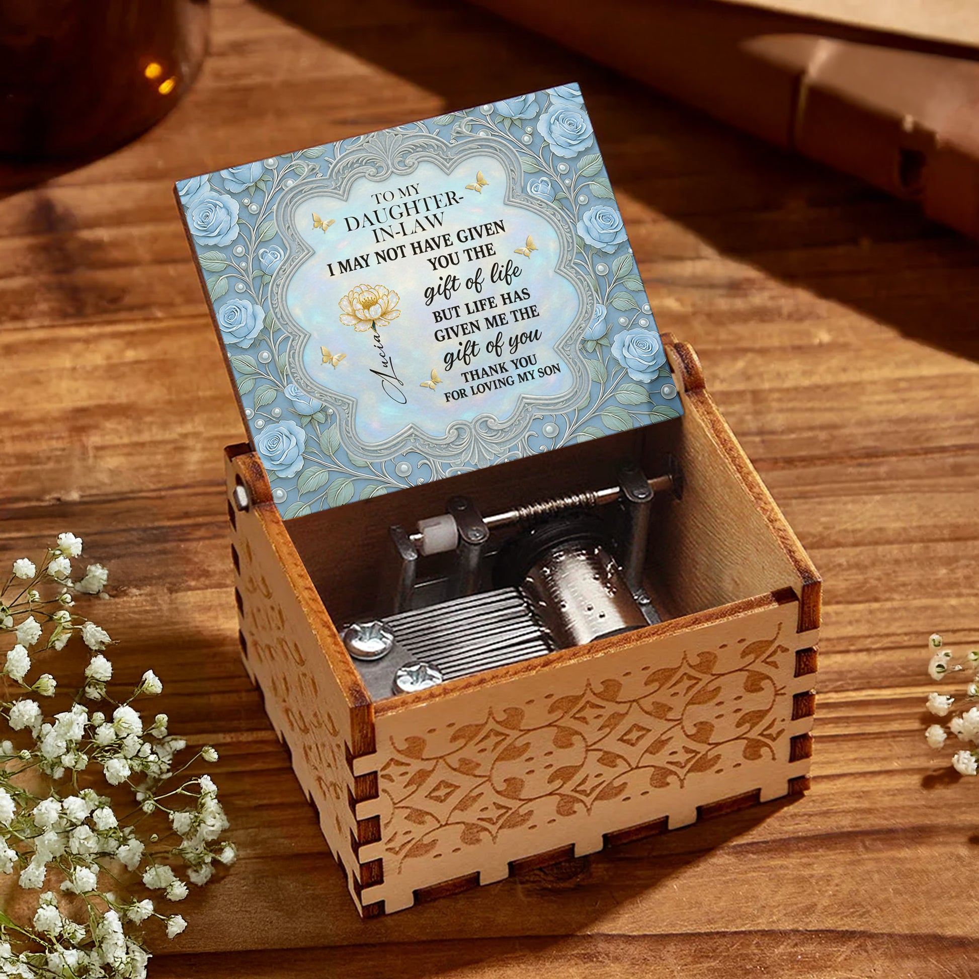 To My Daughter-In-Law, Blue Roses And Butterfly Heart Frame