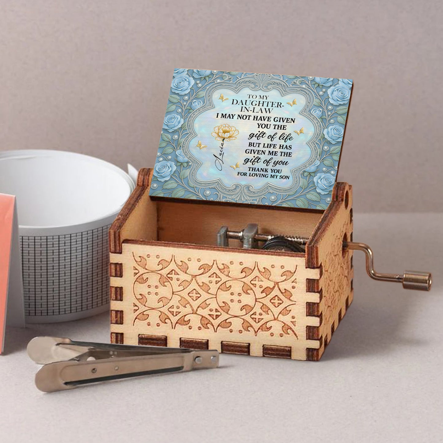 To My Daughter-In-Law, Blue Roses And Butterfly Heart Frame