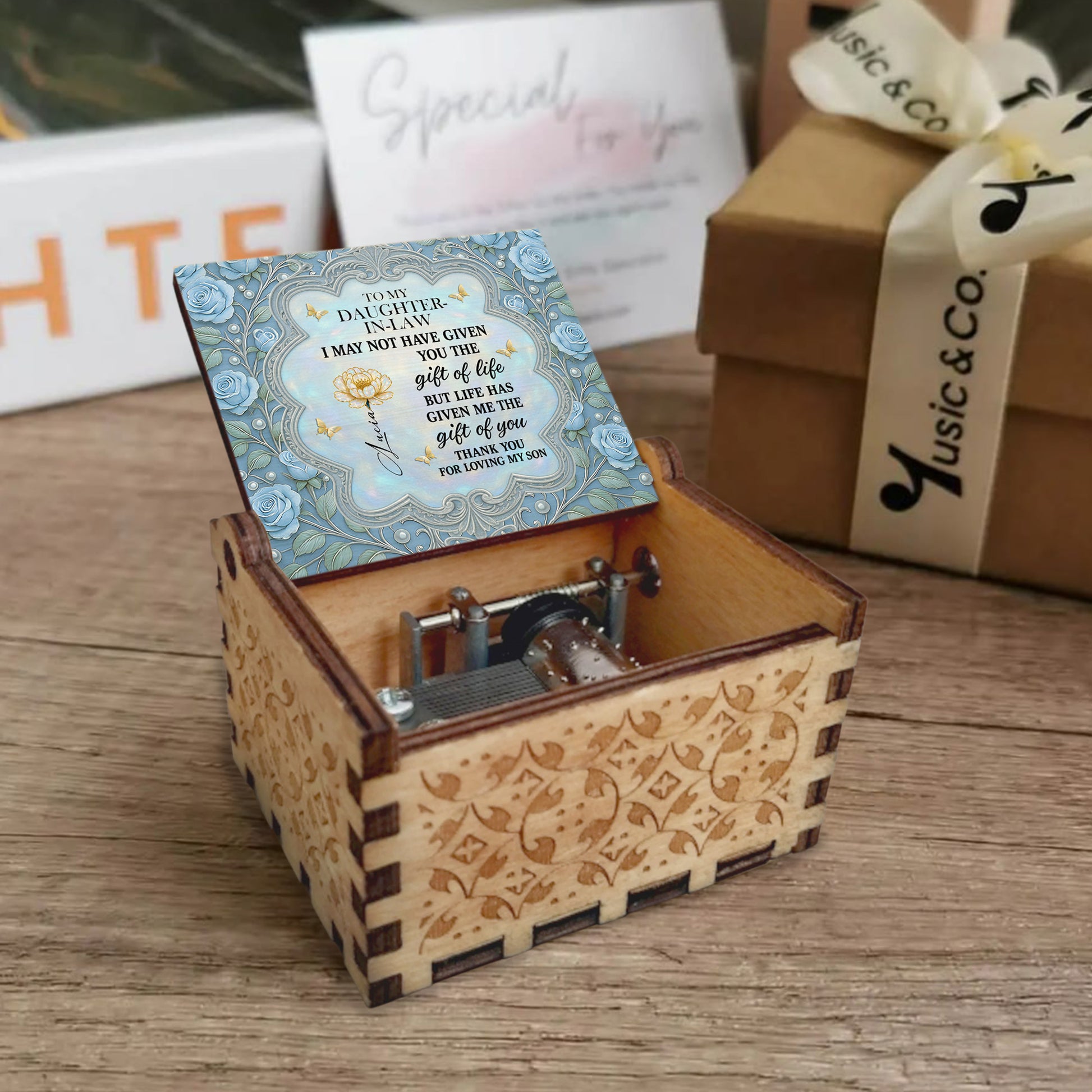 To My Daughter-In-Law, Blue Roses And Butterfly Heart Frame