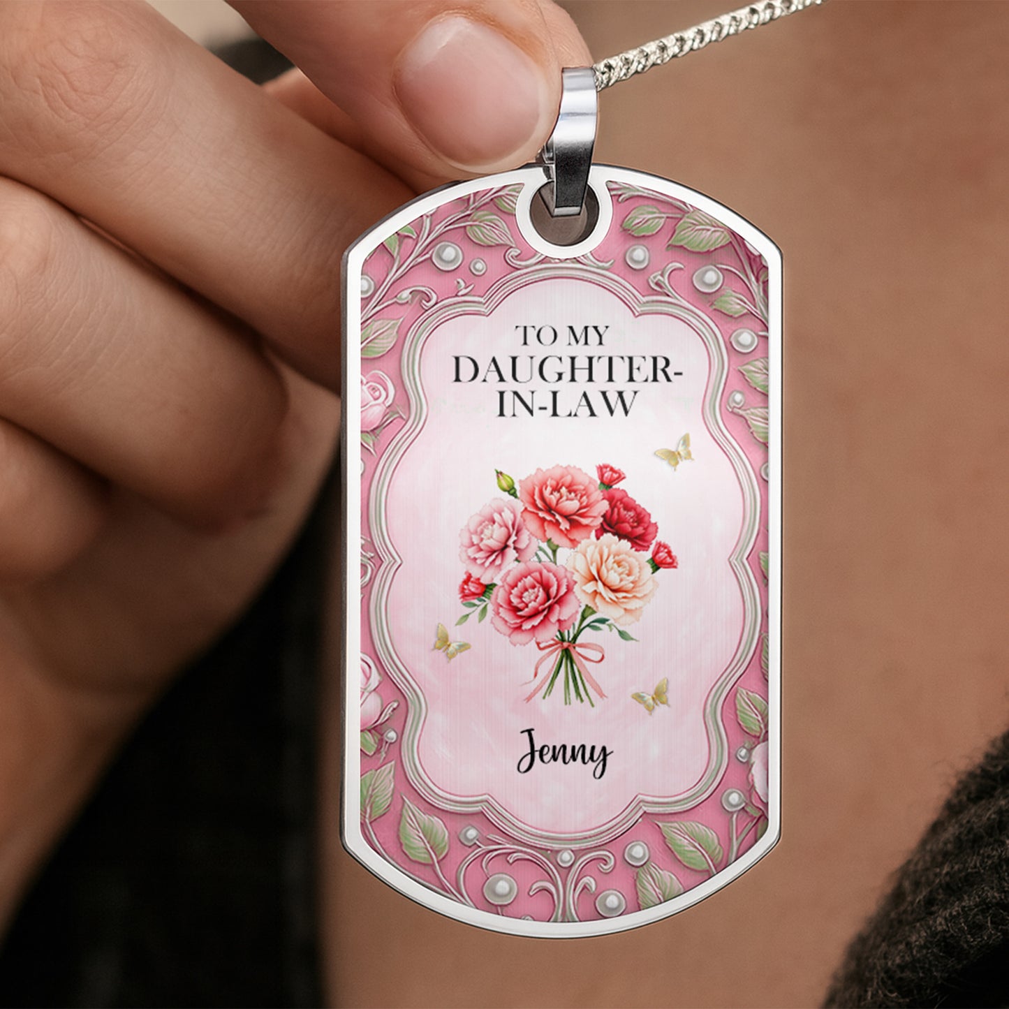 To My Daughter-In-Law, Flowers And Butterflies Necklace