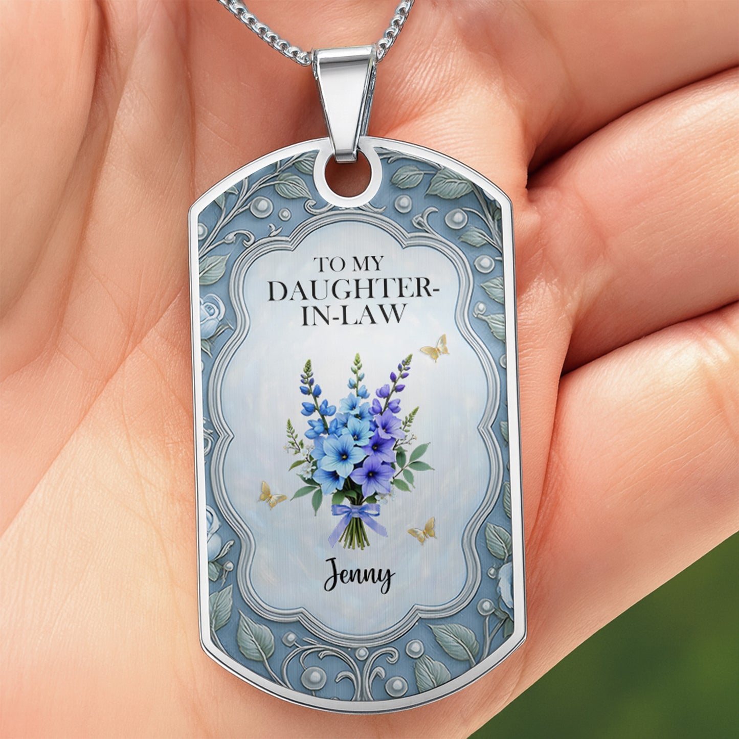 To My Daughter-In-Law, Flowers And Butterflies Necklace
