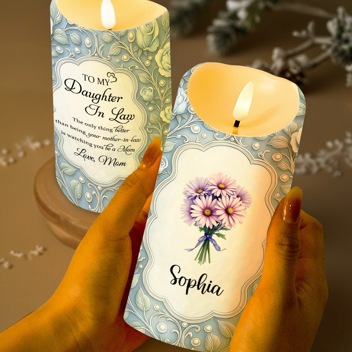 To My Daughter-In-Law, Flowers Custom LED Candle