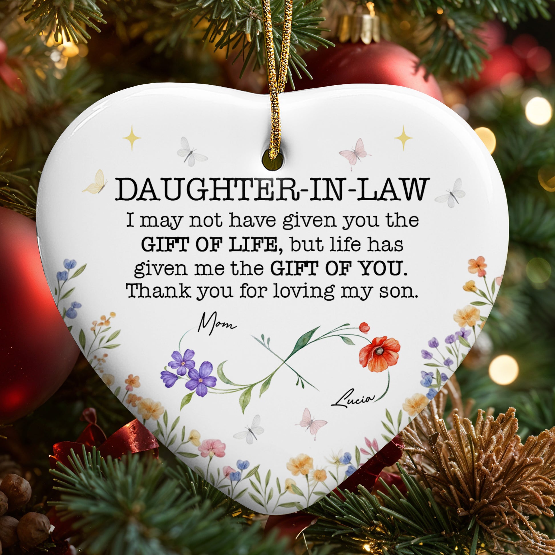 Gift Of Life, Flowers, And Butterflies Heart Ornament