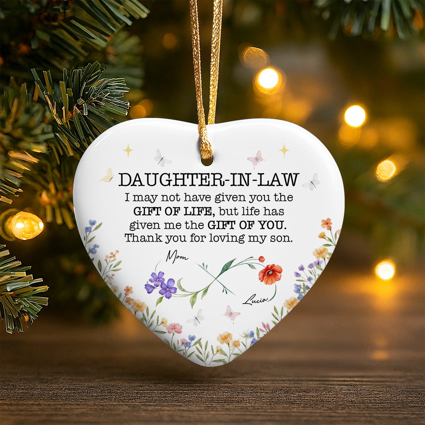 Gift Of Life, Flowers, And Butterflies Heart Ornament