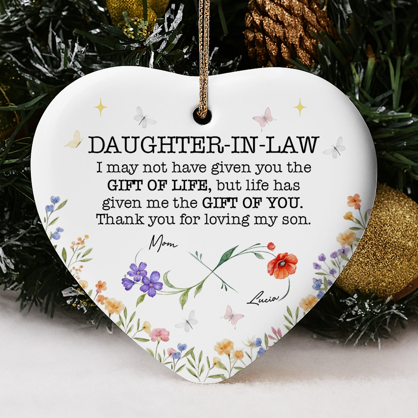 Gift Of Life, Flowers, And Butterflies Heart Ornament