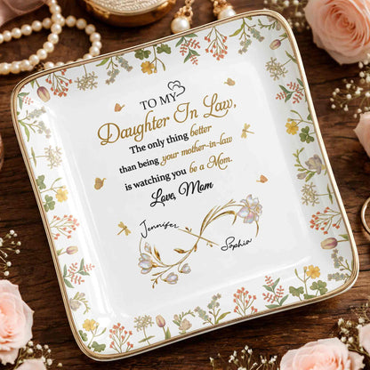 To My Daughter In Law Watching You Be A Mom - Personalized Custom Jewelry Dish, Ceramic Dish, Square Shape - DILA067_SCRF