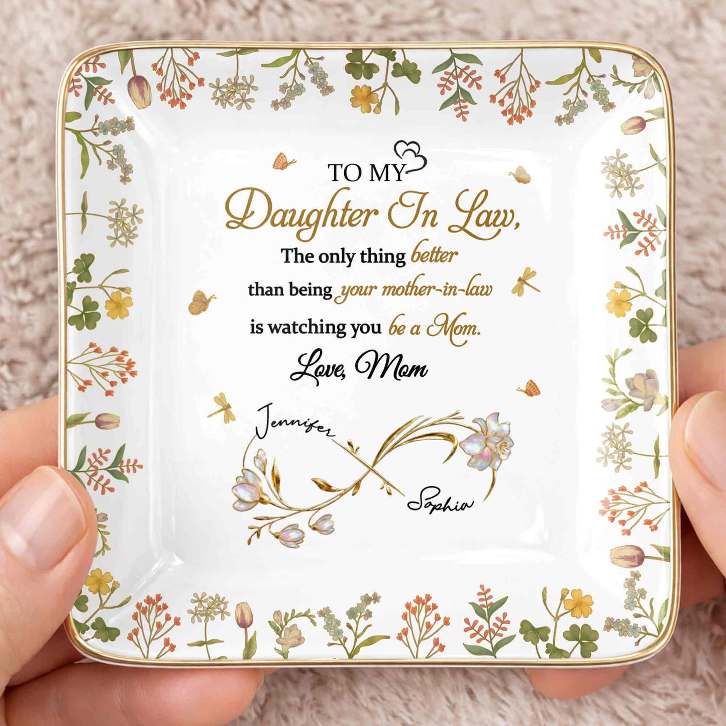 To My Daughter In Law Watching You Be A Mom - Personalized Custom Jewelry Dish, Ceramic Dish, Square Shape - DILA067_SCRF