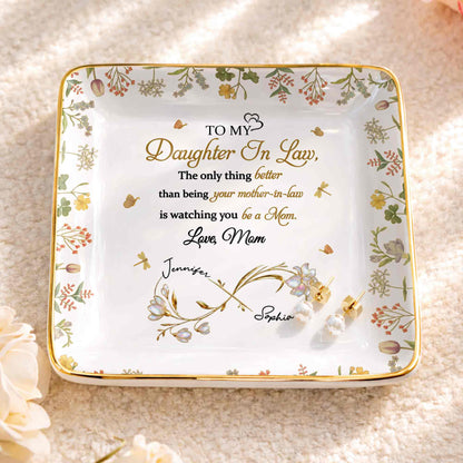 To My Daughter In Law Watching You Be A Mom - Personalized Custom Jewelry Dish, Ceramic Dish, Square Shape - DILA067_SCRF