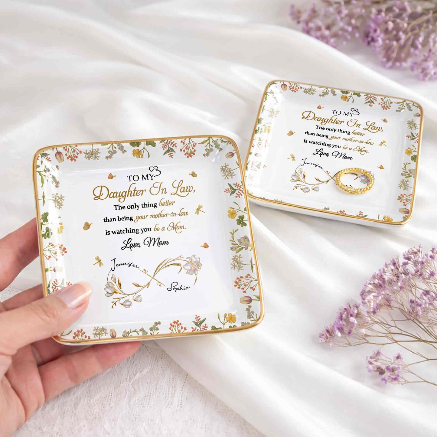 To My Daughter In Law Watching You Be A Mom - Personalized Custom Jewelry Dish, Ceramic Dish, Square Shape - DILA067_SCRF