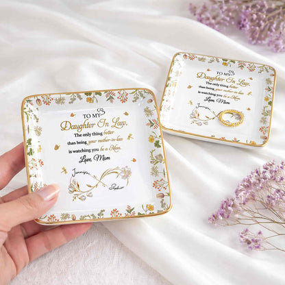 To My Daughter In Law Watching You Be A Mom - Personalized Custom Jewelry Dish, Ceramic Dish, Square Shape - DILA067_SCRF