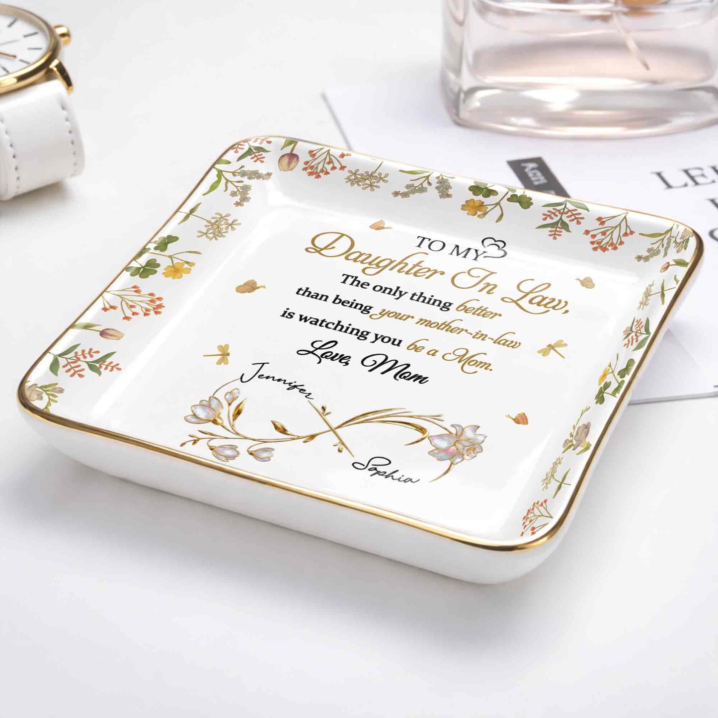 To My Daughter In Law Watching You Be A Mom - Personalized Custom Jewelry Dish, Ceramic Dish, Square Shape - DILA067_SCRF