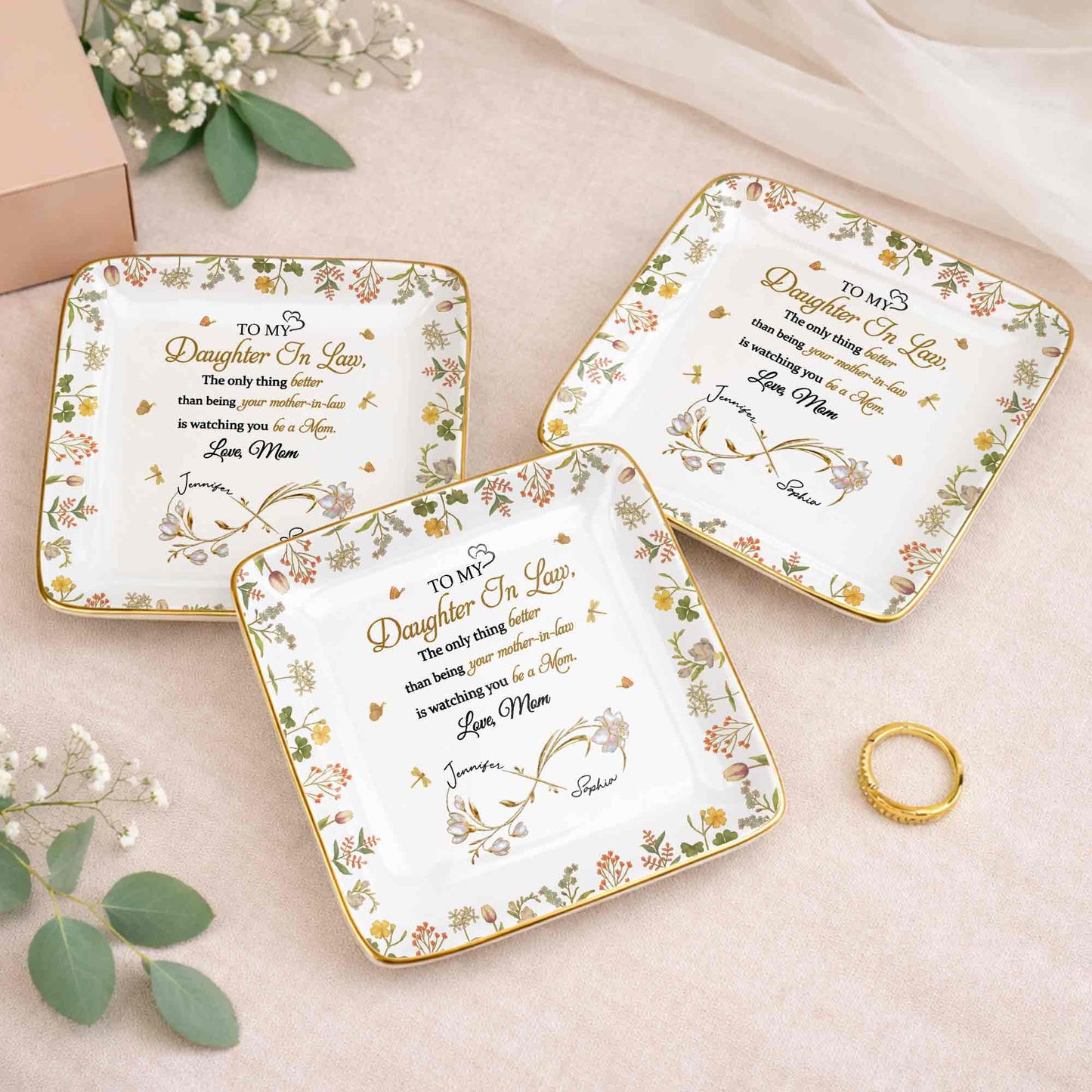 To My Daughter In Law Watching You Be A Mom - Personalized Custom Jewelry Dish, Ceramic Dish, Square Shape - DILA067_SCRF
