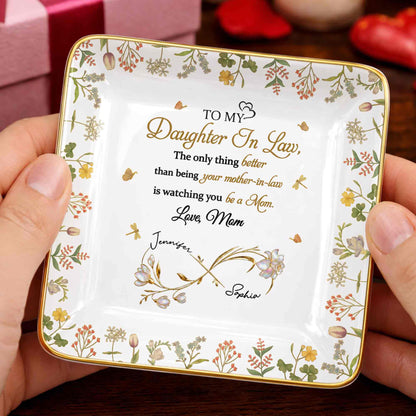 To My Daughter In Law Watching You Be A Mom - Personalized Custom Jewelry Dish, Ceramic Dish, Square Shape - DILA067_SCRF