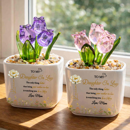 To My Daughter In Law Watching You Be A Mom Birth Month Flowers - Personalized Custom Glass Everlasting Tulips - DILA079_GLATU