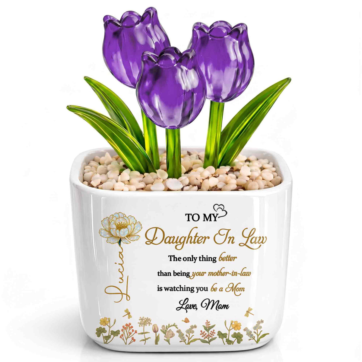 To My Daughter In Law Watching You Be A Mom Birth Month Flowers - Personalized Custom Glass Everlasting Tulips - DILA079_GLATU