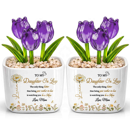 To My Daughter In Law Watching You Be A Mom Birth Month Flowers - Personalized Custom Glass Everlasting Tulips - DILA079_GLATU