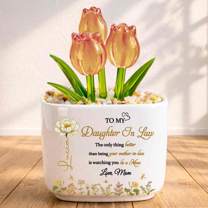 To My Daughter In Law Watching You Be A Mom Birth Month Flowers - Personalized Custom Glass Everlasting Tulips - DILA079_GLATU