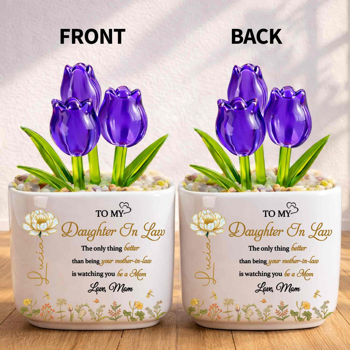 To My Daughter In Law Watching You Be A Mom Birth Month Flowers - Personalized Custom Glass Everlasting Tulips - DILA079_GLATU