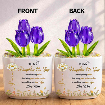 To My Daughter In Law Watching You Be A Mom Birth Month Flowers - Personalized Custom Glass Everlasting Tulips - DILA079_GLATU