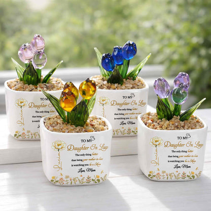 To My Daughter In Law Watching You Be A Mom Birth Month Flowers - Personalized Custom Glass Everlasting Tulips - DILA079_GLATU