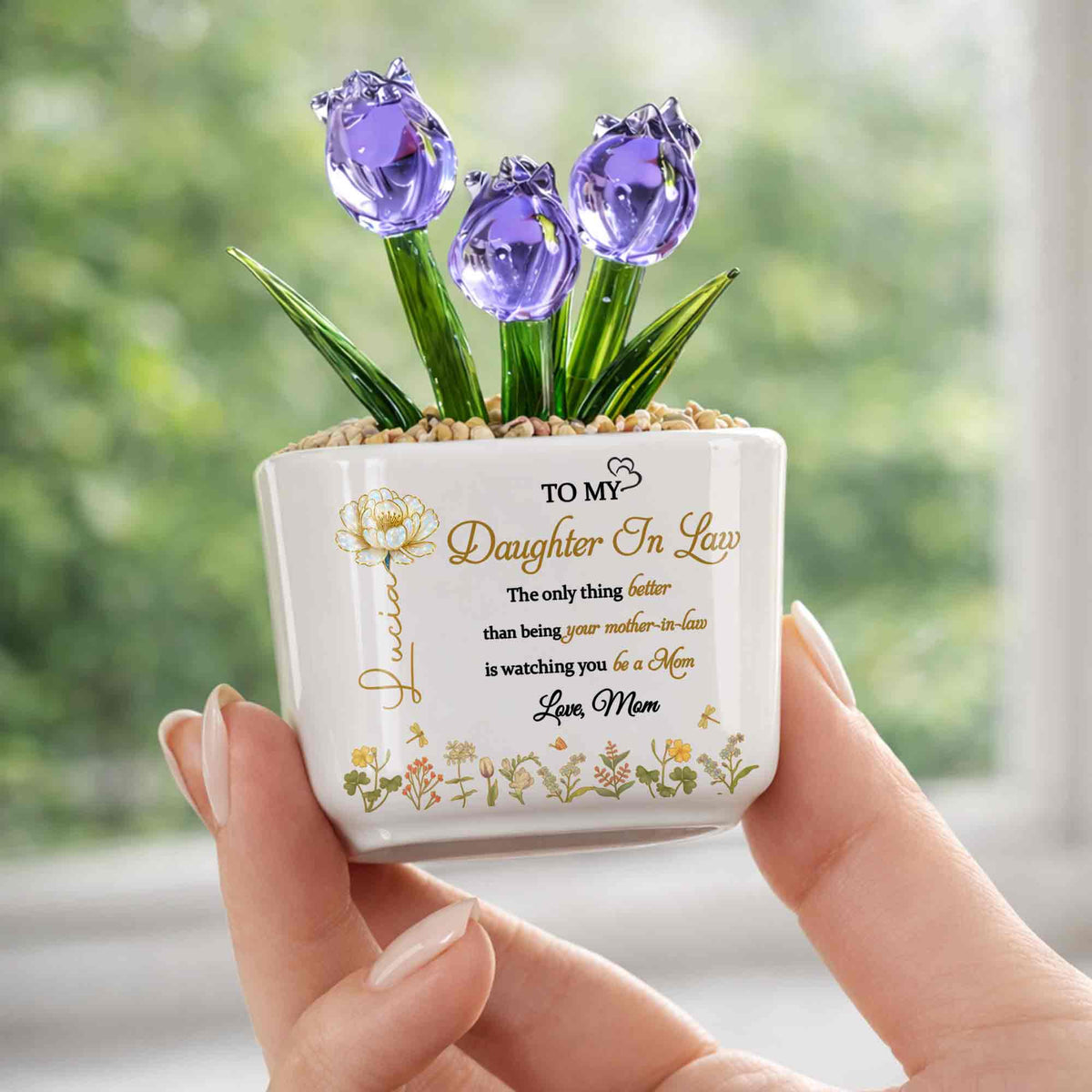 To My Daughter In Law Watching You Be A Mom Birth Month Flowers - Personalized Custom Glass Everlasting Tulips - DILA079_GLATU
