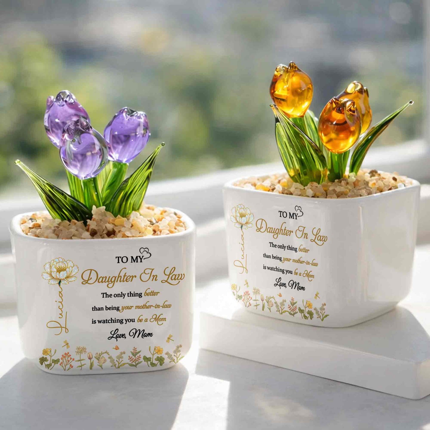 To My Daughter In Law Watching You Be A Mom Birth Month Flowers - Personalized Custom Glass Everlasting Tulips - DILA079_GLATU