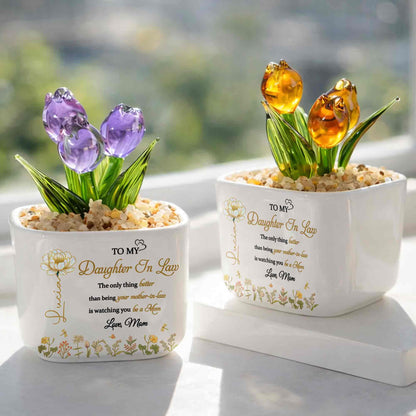 To My Daughter In Law Watching You Be A Mom Birth Month Flowers - Personalized Custom Glass Everlasting Tulips - DILA079_GLATU