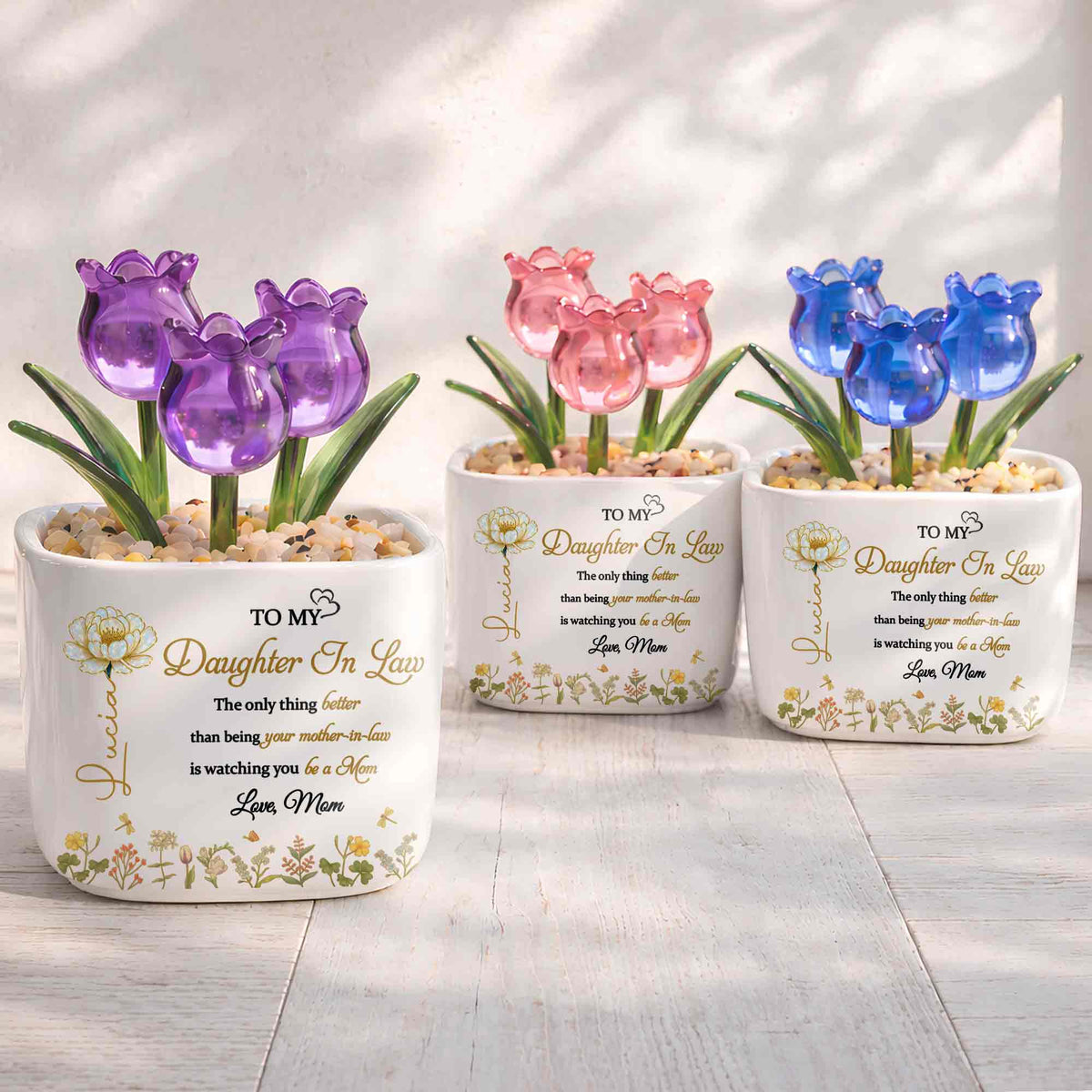 To My Daughter In Law Watching You Be A Mom Birth Month Flowers - Personalized Custom Glass Everlasting Tulips - DILA079_GLATU