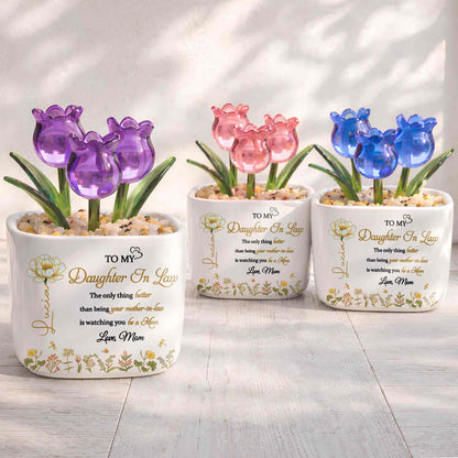 To My Daughter In Law Watching You Be A Mom Birth Month Flowers - Personalized Custom Glass Everlasting Tulips - DILA079_GLATU